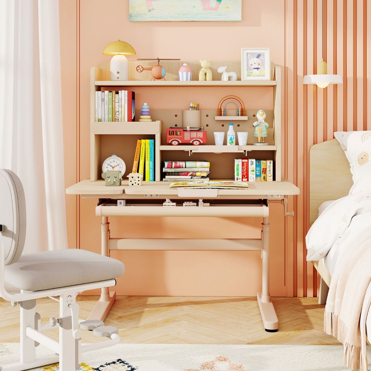 Bureau pour enfant Coast - réglable en hauteur - avec tiroir et plateau inclinable - couleur naturelle