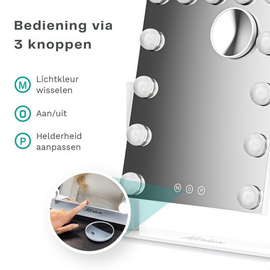Mirlux Make Up Hollywood Mirror with Lighting (44x30cm) - Vision - Ampoule LED dimmable - 13 lampes - Blanc