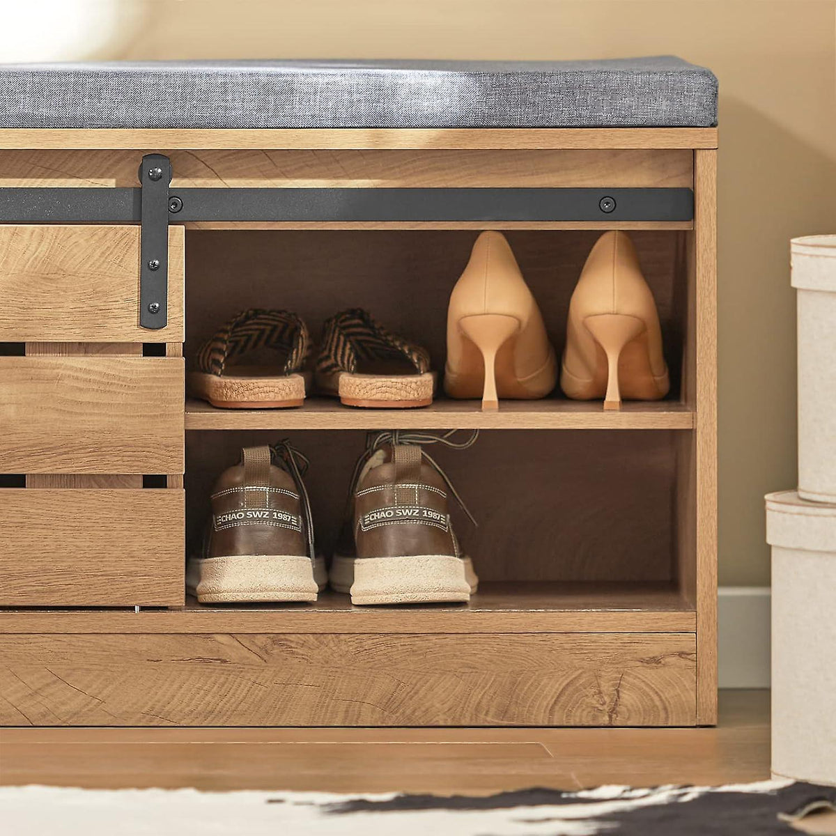 SoBuy Banc à chaussures - FSR120-N - Panneau de particules - Max. 150kg - 80x35x48cm - Marron & Gris