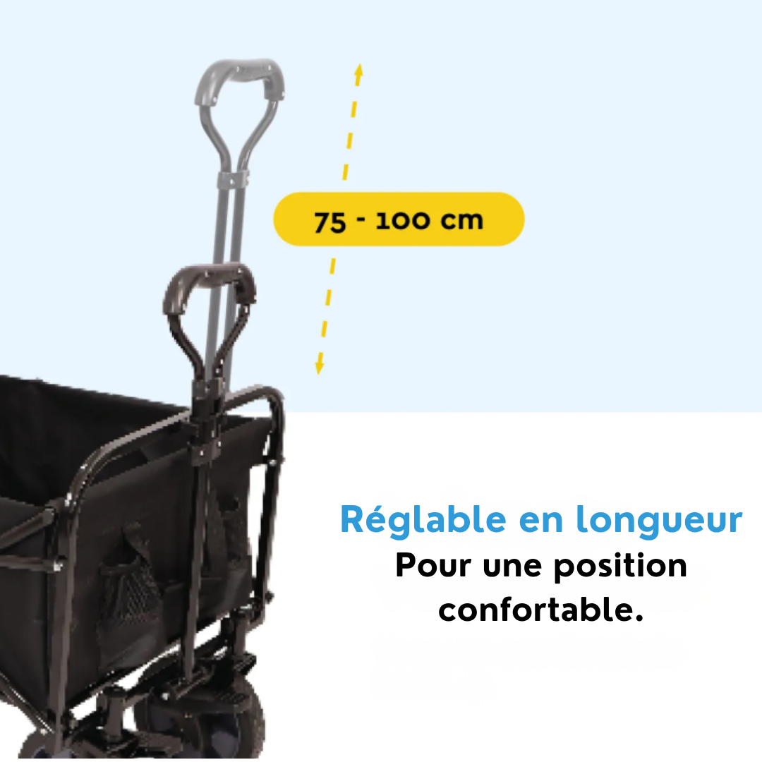 BRASQ Wagon pliable - 100 litres - Capacité 90 KG - Roues pivotantes avec frein - 90x51x100 CM - Poignée réglable - Noir