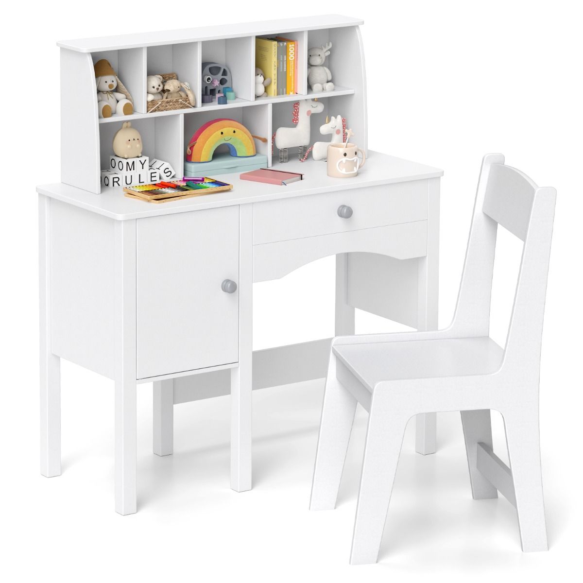 Bureau pour enfant Coast avec chaise - nombreux rangements - dispositif anti-basculement - blanc
