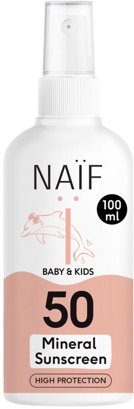 Naïf - Spray solaire minéral - Bébés et enfants - SPF 50 - Parfumé - Protection UVA/UVB - 100 ml