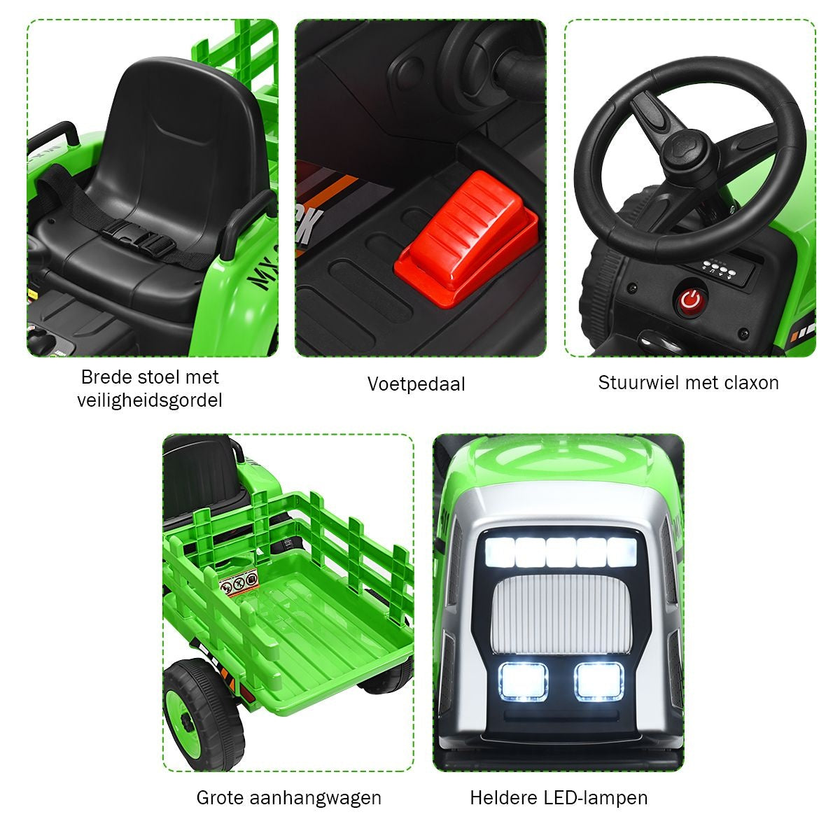 Tracteur pour enfants Coast avec remorque - 3 vitesses 12V - Vert