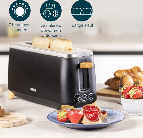 Princess 142361 Grille-pain Pure - 6 niveaux de brunissage - 1 000 W - bambou - noir