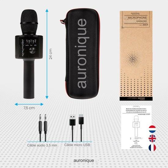 Microphone Karaoke - Auronic - Micro karaoke - Pour enfants et adultes - Bluetooth - Sans fil - avec haut-parleur - Noir