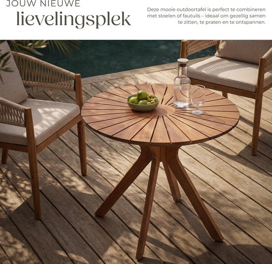 Table de jardin ronde en bois tectake® - Ø 70 x 62 cm - Bois d'acacia - Résistante aux intempéries - Table d'extérieur - Table de bistrot - Table d'appoint - Petite table pour balcon et terrasse - Également utilisable à l'intérieur