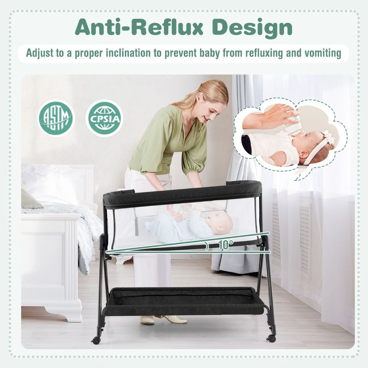 Lit de bébé portable et pliable Lit ajustable avec rangement