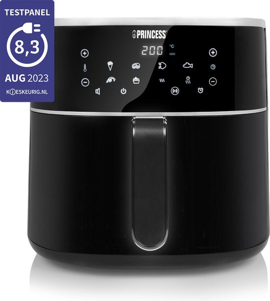 Friteuse à air chaud numérique Princess XXL 182254 - 8 litres - Très grande capacité - Sans PFAS - Friteuse à air chaud - Grille réglable en hauteur incluse - Écran tactile numérique - 8 programmes automatiques - 1 800 W - Noir