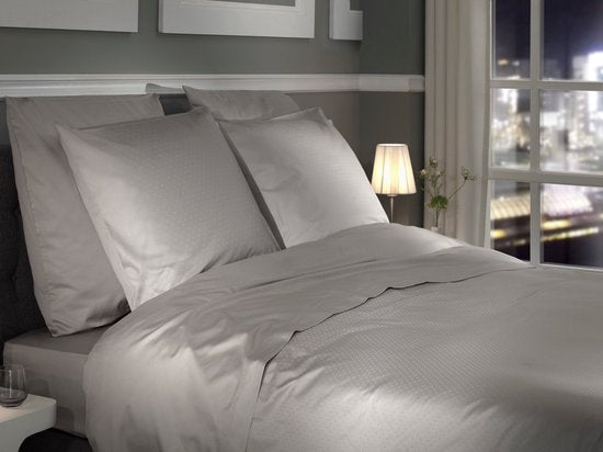 Heckettlane Housse de couette Punto - Linge de lit à pois - 260 x 200-220 cm - Lits jumeaux XL - Gris - Housse de couette 100 % satin de coton