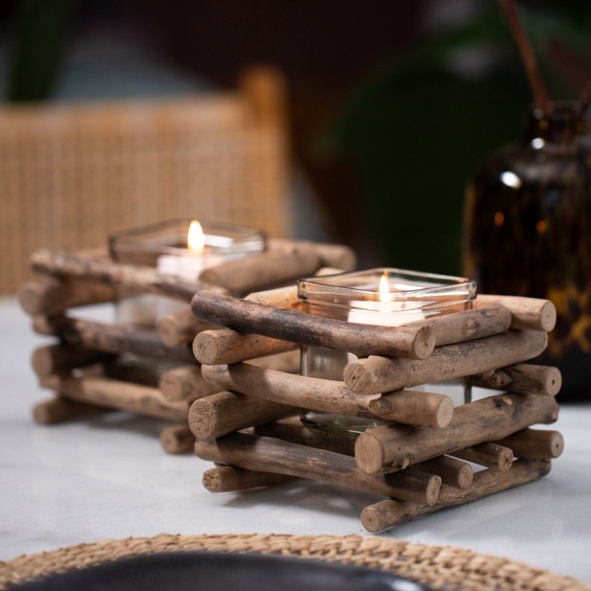 Gadgy Wax Light Holder Driftwood - Porte-lampions - set of 2 - Windlight -15x15cm - Egalement pour bougies