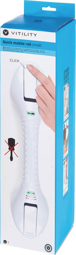 VITILITY Quick Mobile Rail - Barre d'appui murale - Ventouses - Barre d'appui pour toilettes - Barre d'appui murale pour salle de bains - Poignée de douche