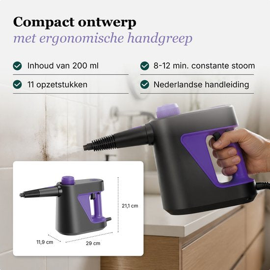 Nettoyeur vapeur à main Motionflow PRO, 11 pièces - Nettoyeur vapeur puissant de 1 000 W et 3,5 bars - Appareil de nettoyage pour salle de bains, canapés et sols - Nettoyeur vapeur anti-taches - Câble d'alimentation de 3 mètres