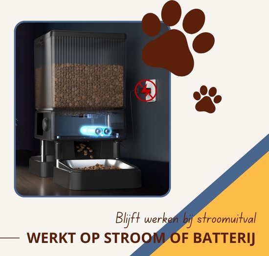 Mangeoire automatique Oneisall PFD-002 - Mangeoire automatique - Distributeur automatique de nourriture - Sans fil - Chats et chiens - Croquettes - Contrôle précis des portions - Réservoir de 5 L - Sans Wi-Fi - Convient pour 2 chats