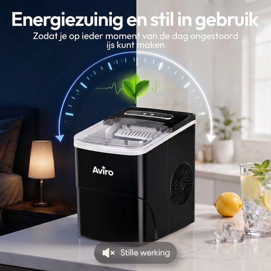 Machine à glaçons Aviro XL - 2 L - Avec cuillère à glace - Machine à glaçons - 16 kg / 24 h - Fonction d'auto-nettoyage - Noir