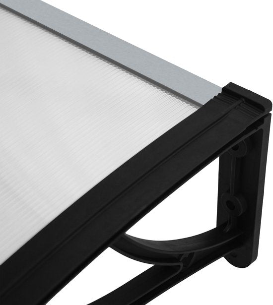 AXI Lux Auvent pour porte et véranda Noir – 128 x 75 x 24 cm – Polycarbonate transparent – Cadre en aluminium – Protection UV – Matériel de montage inclus