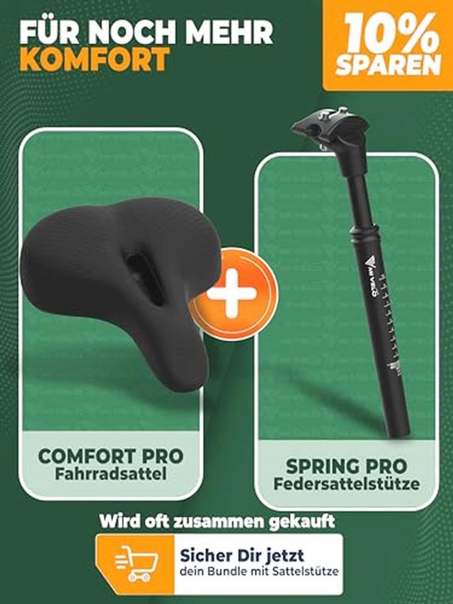 Selle de vélo MIVELO Comfort Pro pour femmes et hommes – Mousse à mémoire de forme ergonomique – Noir