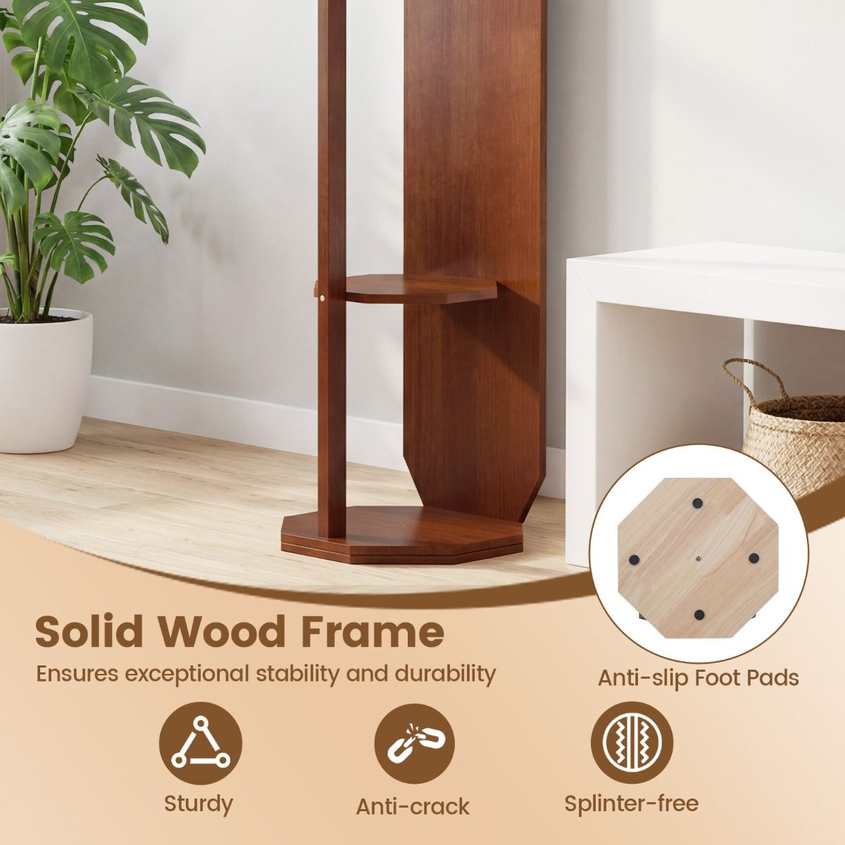 Miroir en pied Coast avec pied - Armoire 3-en-1 - Pivotant à 360° - Noyer