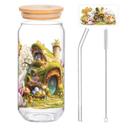 Verre de Pâques Alphynix avec couvercle et paille - Motif de conte de fées - 500 ml - Multicolore