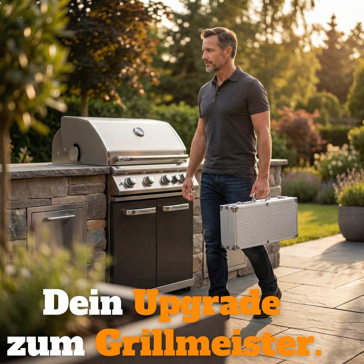 Ensemble d'ustensiles de barbecue Curry Master dans un coffret en aluminium - Acier inoxydable avec 6 brochettes - 43 x 17 x 8 cm