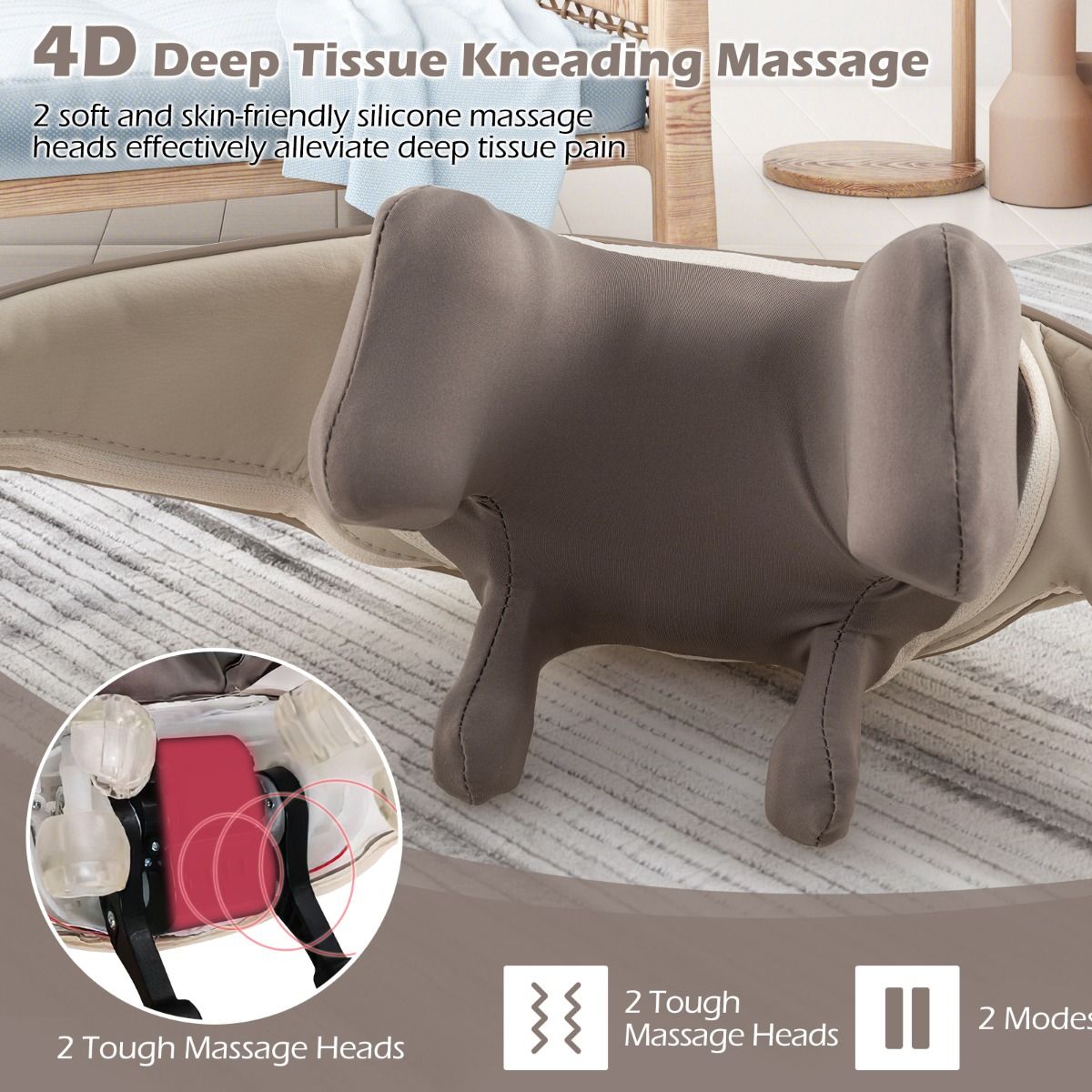 Appareil de massage pour le cou et les épaules Coast - Shiatsu 4D - Fonction chauffante - Sans fil - Gris
