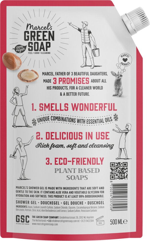 Recharge de gel douche Marcel's Green Soap à l'argan et à l'oud, 500 ml