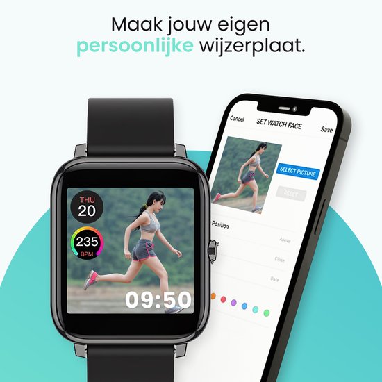 MAOO AMPLIFY Smartwatch - Protection d'écran incluse - Fréquence cardiaque, pression artérielle, saturation sanguine, sommeil, distance - Podomètre - Smartwatch homme - Smartwatch femme - Montre - Cadeau de Noël - Noir