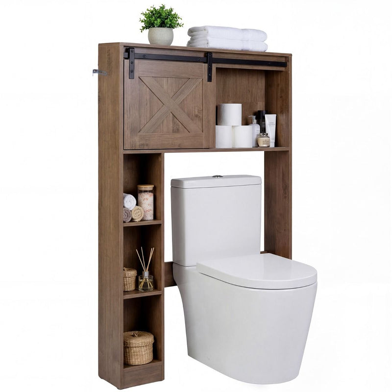 Meuble de salle de bains Coast avec porte coulissante - meuble de salle de bains indépendant - bois et MDF - marron foncé - 84 x 17 x 128 cm