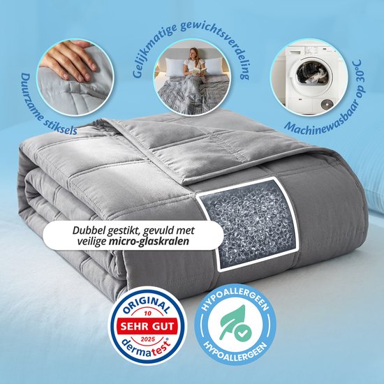 Couverture lestée Ella 7 kg - Coton certifié OEKO-TEX, couverture lestée 135 x 200 cm - Weighted Blanket - Couverture lestée - Gris