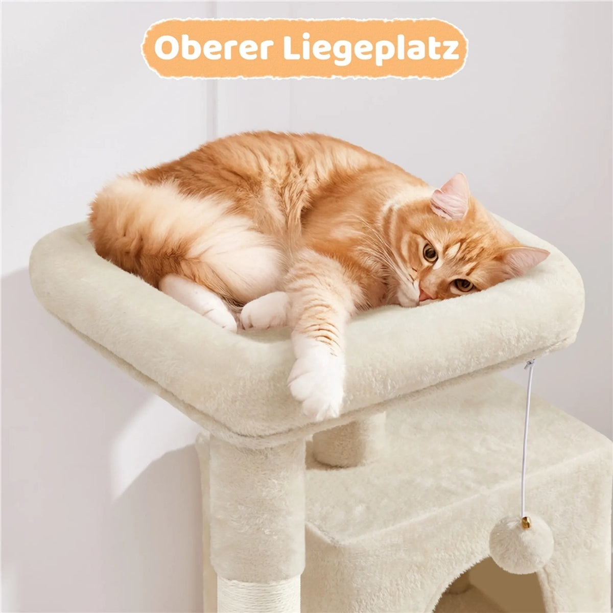 Yaheetech Cat Post With 2 Cat Houses - Fitted With Sisal Scratching Post And Scratching Board And Viewing Platform - For Small And Medium Cats - Beige Plush And Particleboard - 60 x 45 x 106 cm
