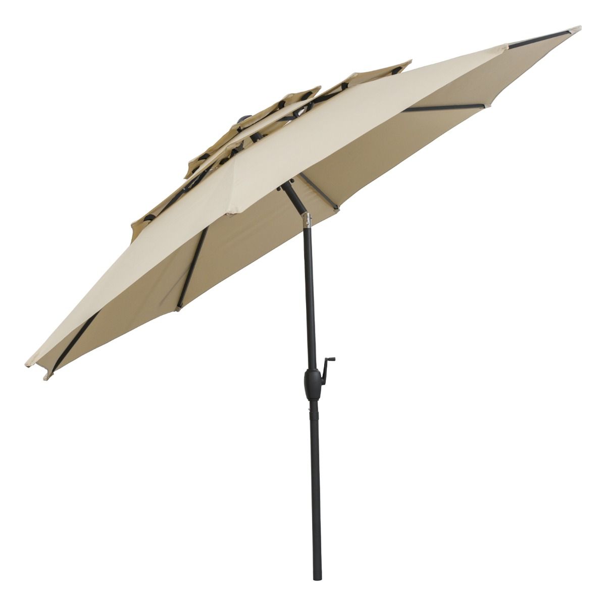 Parasol de table Coast - 3 couches ventilées - Inclinable à l'aide d'une manivelle - 300 cm de diamètre - Beige