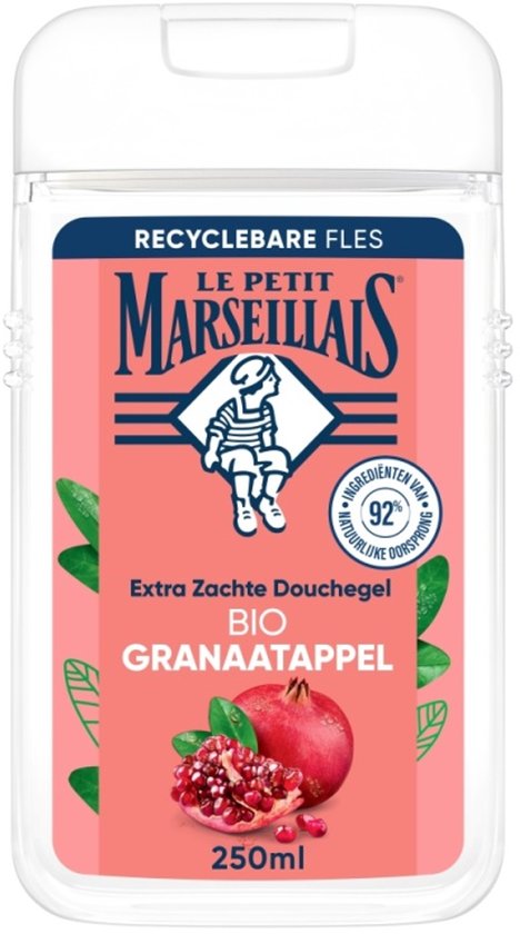 Gel douche Le Petit Marseillais Extra Doux à la grenade BIO, pH neutre pour la peau et testé sous contrôle dermatologique, 250 ml