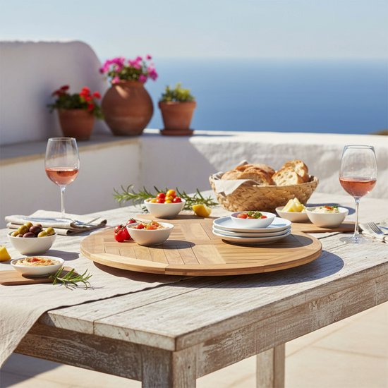 AXI Sari Plateau tournant en teck Ø 80 cm – Lazy Susan – Plateau rond – Plateau de service rotatif – Teck – À poser sur une table – Pour l'intérieur et l'extérieur