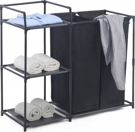 Herzberg HG-04531 : Trieuse à linge avec 2 sacs amovibles et une étagère de rangement à 3 niveaux