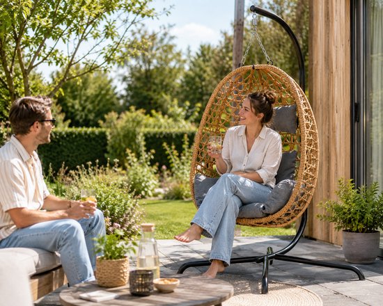 Fauteuil suspendu avec support et coussins – Fauteuil suspendu de jardin haut de gamme pour l'extérieur – Capacité de charge de 150 kg – 103 x 105 x 195 cm