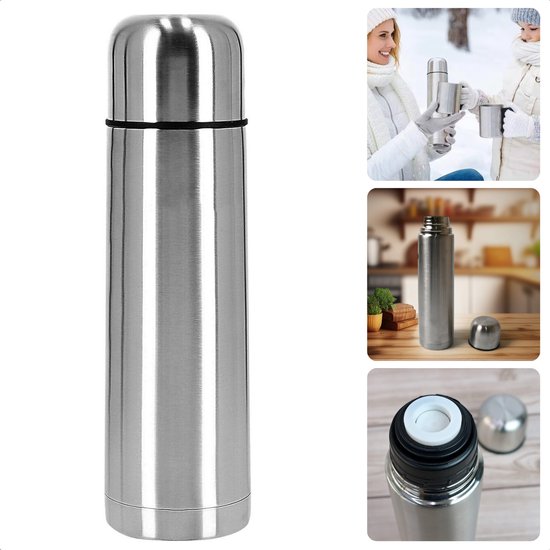 Bouteille isotherme - Tasse isotherme - Pichet isotherme - Pichet à double paroi - 0,5 litre - Acier inoxydable - Pour boissons chaudes et froides - E-book inclus