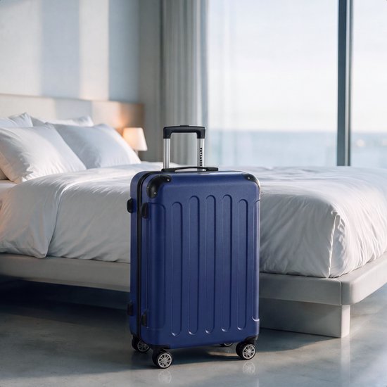 Valise de voyage TRVLMORE de taille moyenne - 65 x 44 x 25 cm - 70 L - Serrure à combinaison - 4 roulettes pivotantes à 360° - Bleu foncé