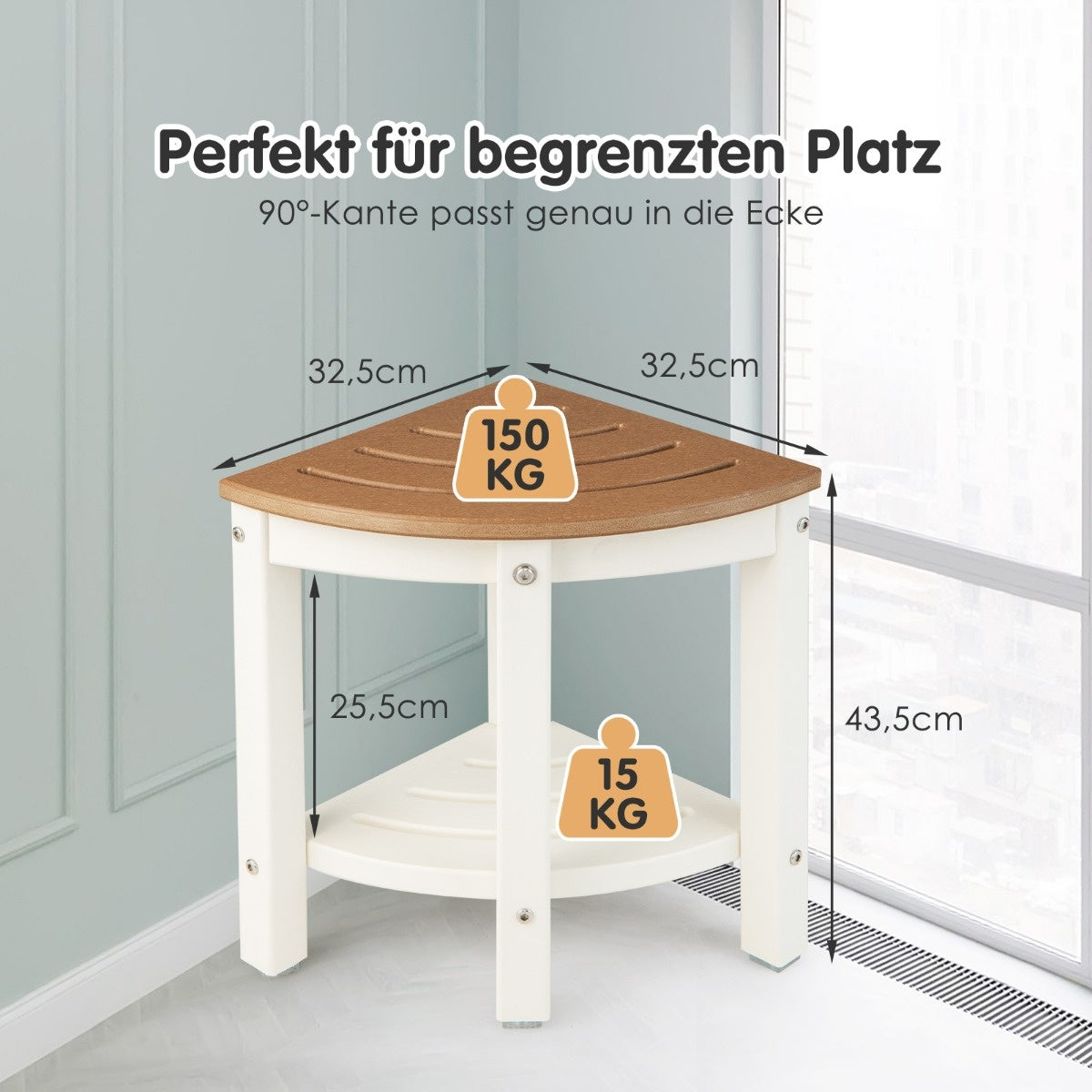 Tabouret de douche Coast eck repose-pieds de salle de bain imperméable avec surface de rangement blanc