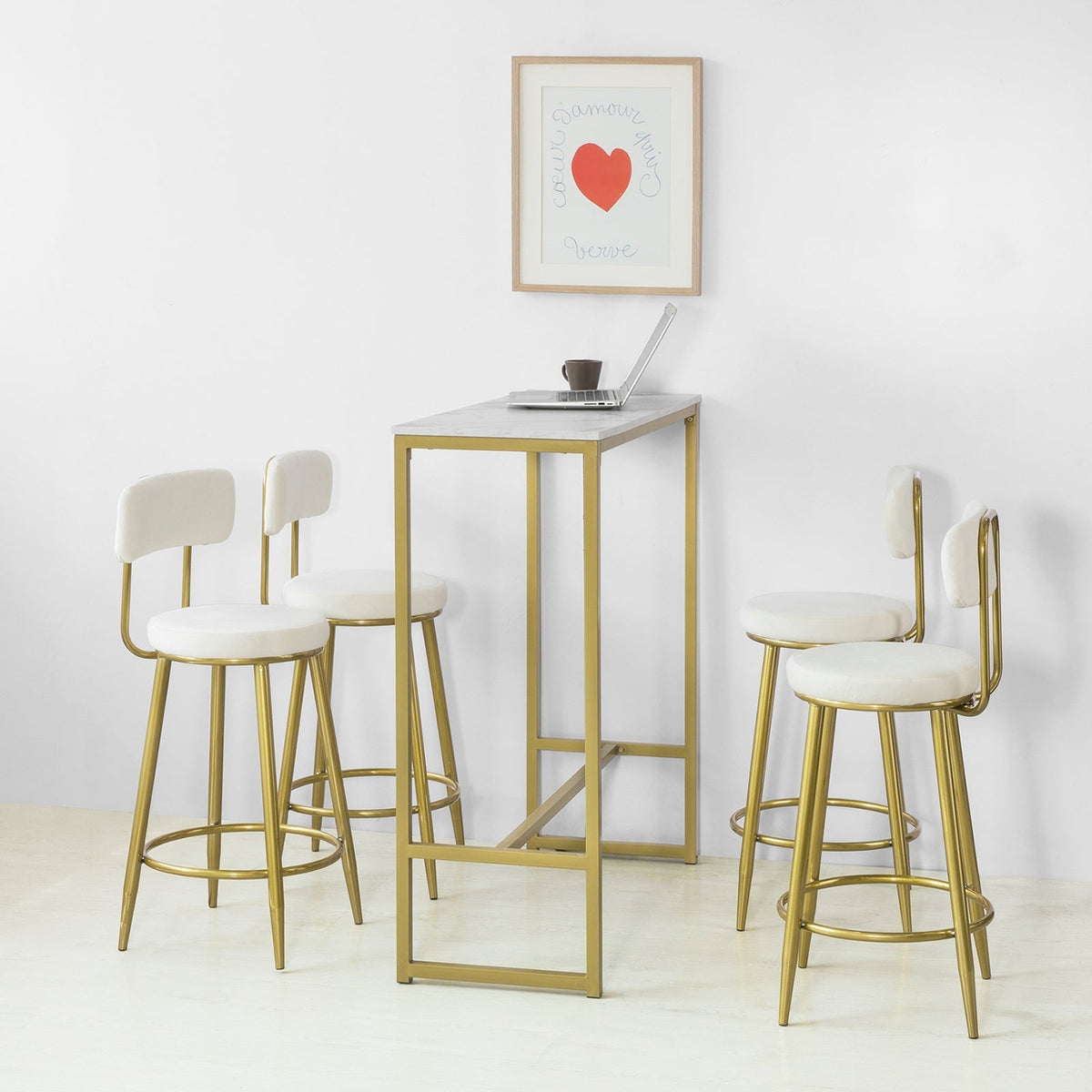 SoBuy Table de bar haute - Max. 50 kg - Effet marbre - 100 x 40 x 106 cm - Blanc / Or