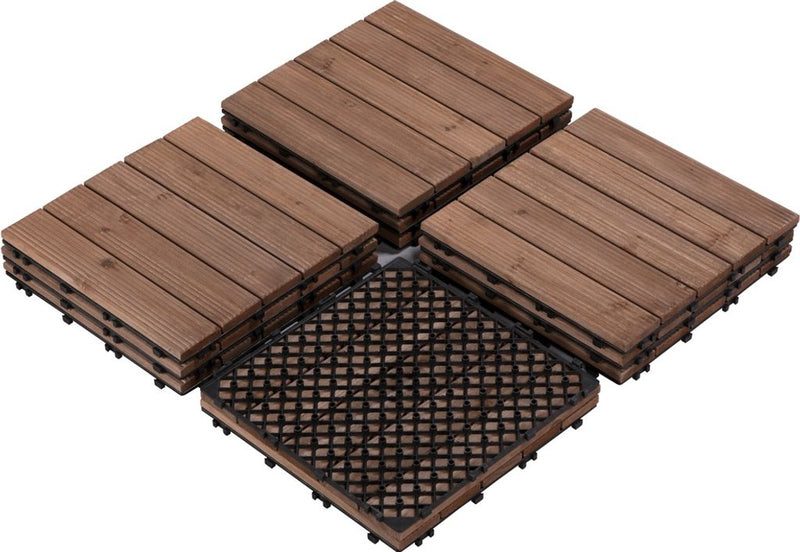 Dalles en bois à emboîter Yaheetech - 11 pièces - Environ 1 m² - 30 x 30 cm - Marron