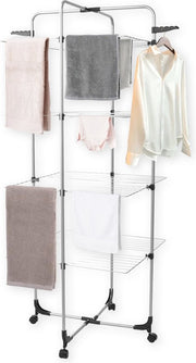BRASQ Tour de séchage 4 couches - Longueur de séchage 40 mètres - Étagère de séchage avec roulettes et supports - Étagère à linge - Tour de séchage 68x68x169 cm - Blanc
