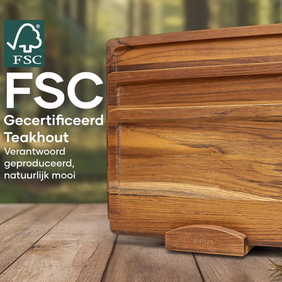 Planche à découper Villux - Lot de planches à découper avec support - Planche à découper en bois - Planches à découper - Planche à découper en teck - Planche à découper en bois - Lot de planches à découper - Planche à tapas - Planche à apéritif - Planche