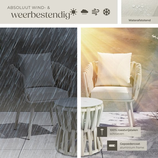 Ensemble de jardin tectake® Lugano - Chaise de jardin - Chaise longue avec table d'appoint - Chaise d'extérieur au design « corde » avec structure en aluminium - Fauteuil d'extérieur avec coussins épais - Ensemble de détente pour le jardin ou le balcon -