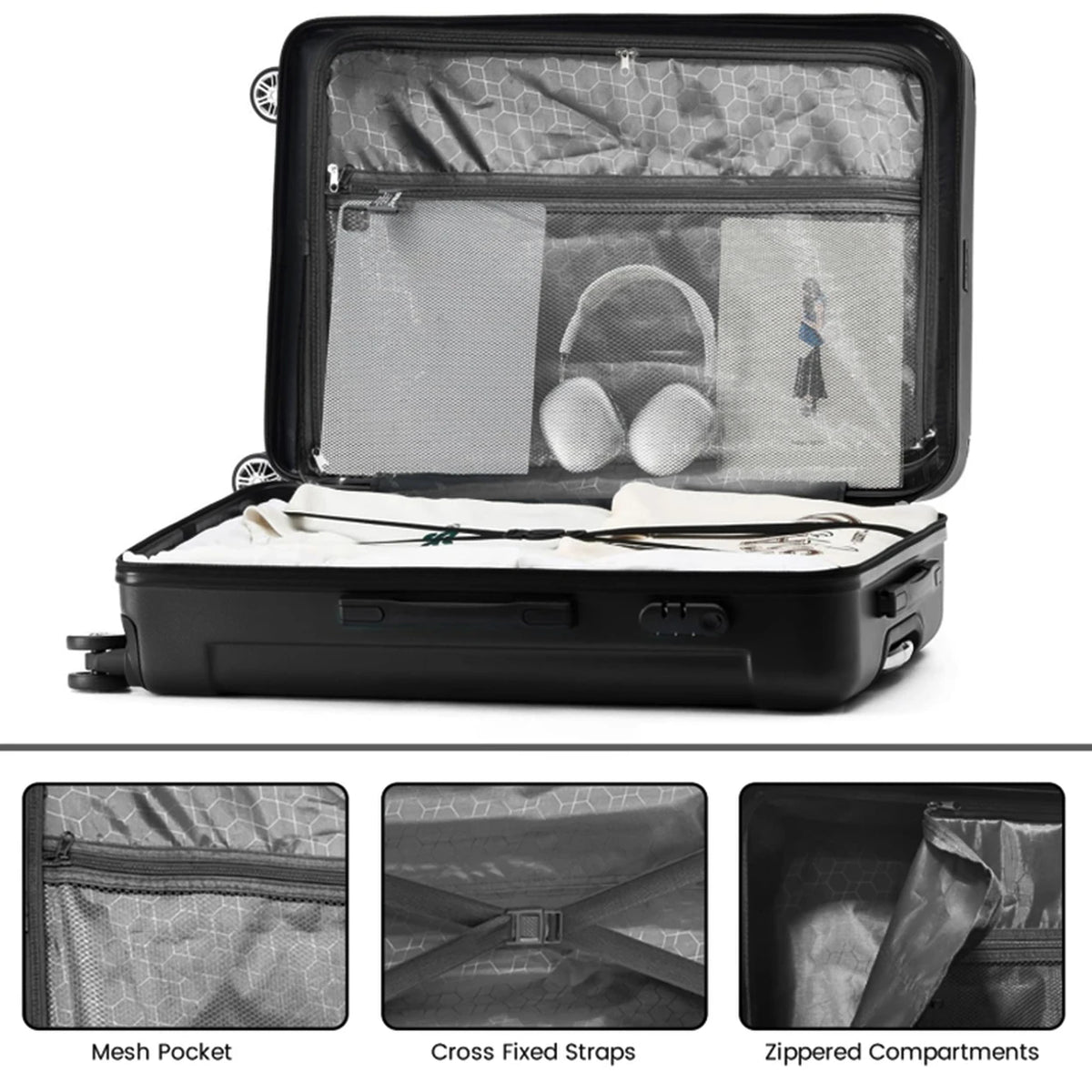 Ensemble de valises ABS Ochama - 3 pièces - noir - 20, 24 et 28 pouces