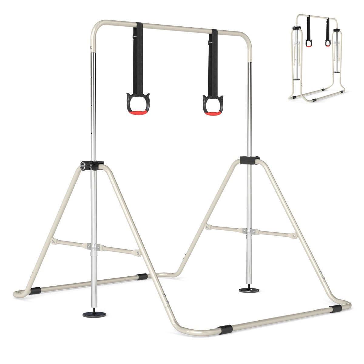 Barre de gymnastique télescopique Coast pour enfants - réglable en hauteur sur 4 niveaux - design pliable - beige