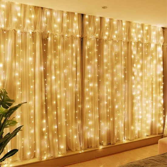 Rideau Lumineux LED pour les Fêtes - Giftmas - Guirlande Lumineuse de Noël pour Usage Intérieur et Extérieur - Télécommande Incluse - 300 LED - 3x3m