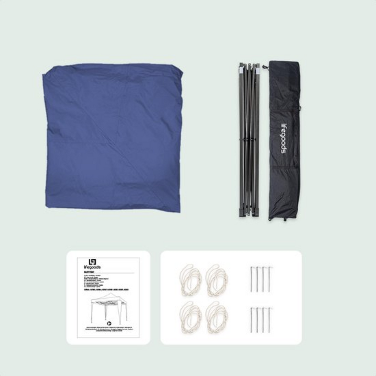 Tonnelle de jardin - LifeGoods - 3x3 m - Pavillon - Pliable - Imperméable - Avec sac de transport - Bleu