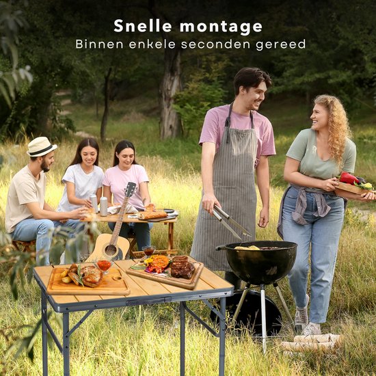 Table de camping pliable en bambou Cheqo® - Table de camping pliable - Table de balcon - Table de jardin - Légère et pliable - Structure en aluminium