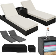 Tectake 2 chaises longues de luxe avec table d'appoint - Noir - Housse de protection incluse - 401500
