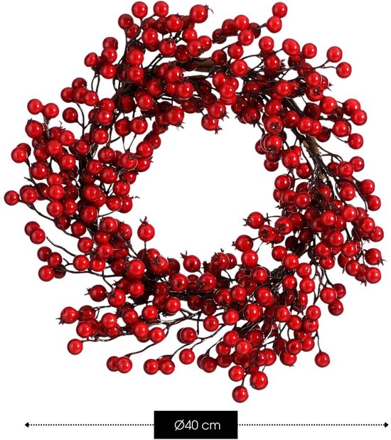 Mica Decorations : couronne de Noël aux baies rouges - Décoration de Noël - Couronne de porte d'intérieur - Décoration festive de Noël en mousse - Diamètre 40 x hauteur 10 cm - Rouge