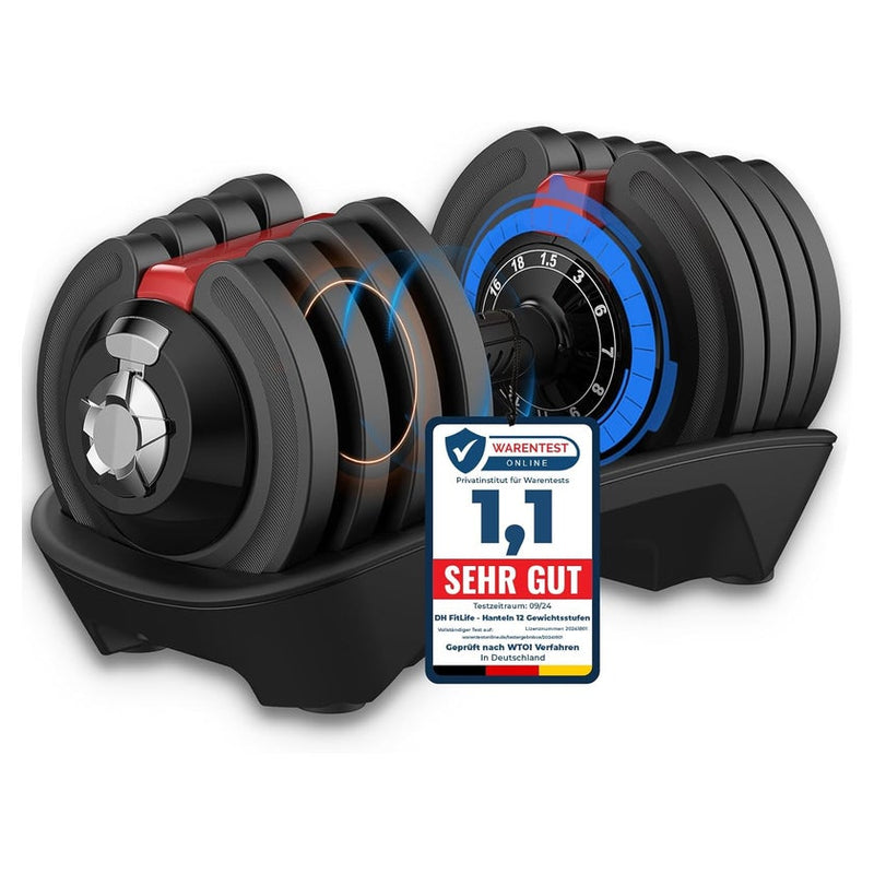 DH FitLife Poignée réglable 12 en 1 - 1,5-18 kg - Noir - Fonte - Design compact